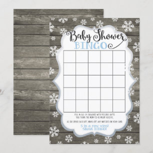 Baby Shower Bingo Game Card Little Snowflake Blue