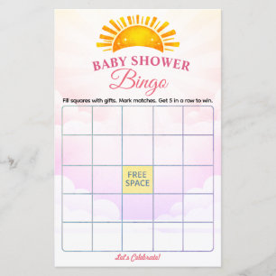 Baby Shower Bingo Game Card Soft Pink Clouds