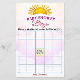 Baby Shower Bingo Game Card Soft Pink Clouds