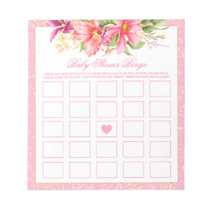 Baby Shower Bingo Game Chic Flowers Bouquet Pink Notepad