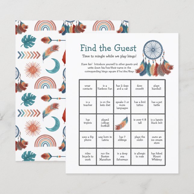 Baby Shower Bingo Game Dreamcatcher Find the Guest (Front/Back)