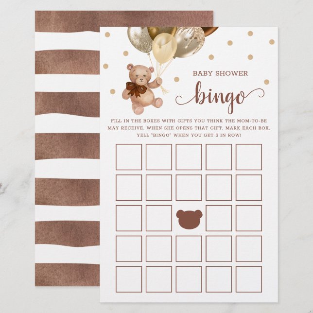 Baby Shower Bingo Game Gifts Bingo Teddy Bear  (Front/Back)