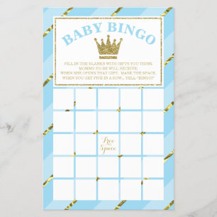 Baby Shower Bingo Game, Prince, Blue and Gold Flyer