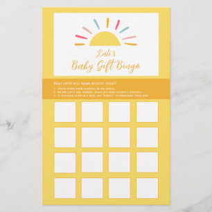 Baby Shower Bingo game sheet, Sunshine Miracle Flyer