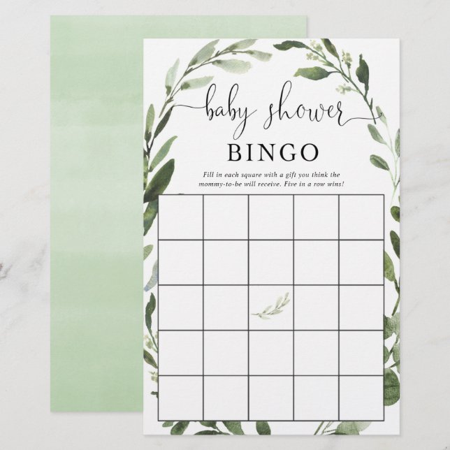 Baby shower bingo greenery eucalyptus wreath (Front/Back)
