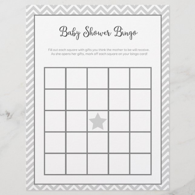 Baby Shower Bingo Grey Chevron (Front)