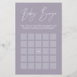 Baby shower bingo modern lilac purple girly