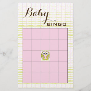 Baby Shower BINGO Pink Green OWL Flyer