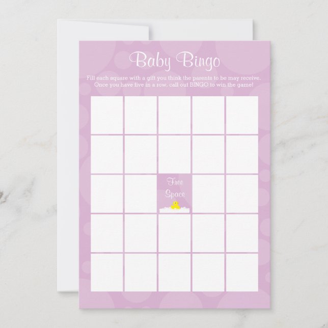 Baby Shower Bingo - Rubber Ducky Theme - Lilac Invitation (Front)
