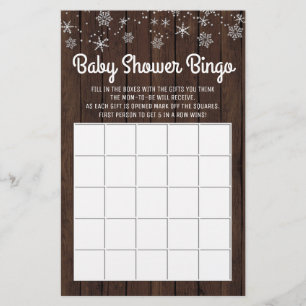 Baby Shower Bingo Rustic Snowflake Baby Bingo Card