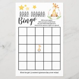 Baby Shower Bingo Sweet Vintage Giraffe Game Card 
