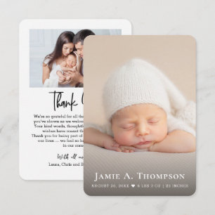 Baby Shower Birth Newborn Photo Minimalist small Thank You Card