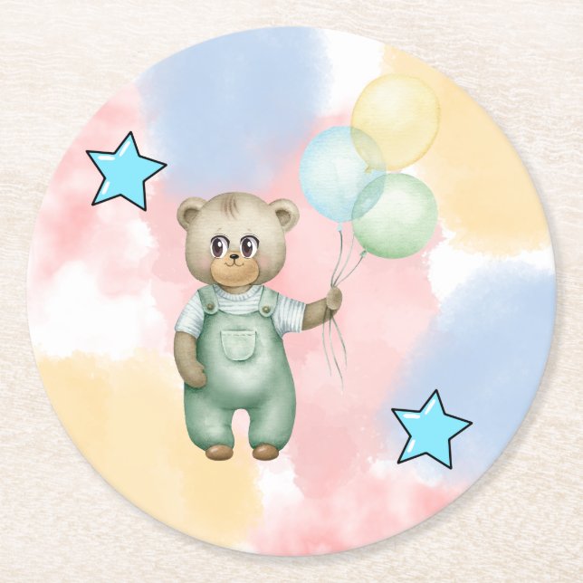 Baby Shower & Birthday Aesthetic Round Paper Coaster (Front)
