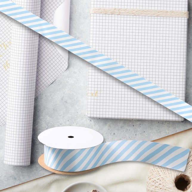 Baby Shower Birthday Blue White Stripes Gift Wrap Satin Ribbon (Baby Shower Birthday Blue White Stripes Gift Wrap Satin Ribbon)
