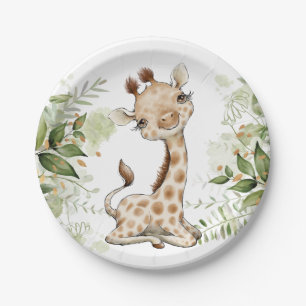 Baby Shower Birthday Cute Giraffe Greenery Paper Plate