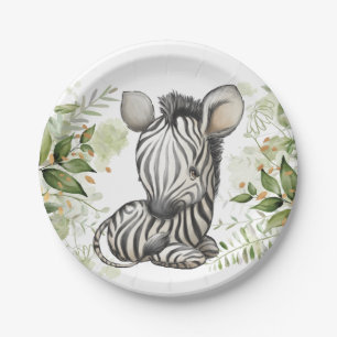 Baby Shower Birthday Cute Zebra Eucalipt Paper Plate