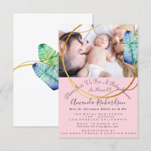 Baby Shower Birthday Photo Blue White Pink Invitation