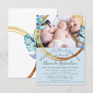 Baby Shower Birthday Photo Pastel Blue Wreath Invitation