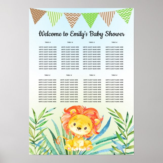 Baby shower birthday seating chart lion cub (Front)