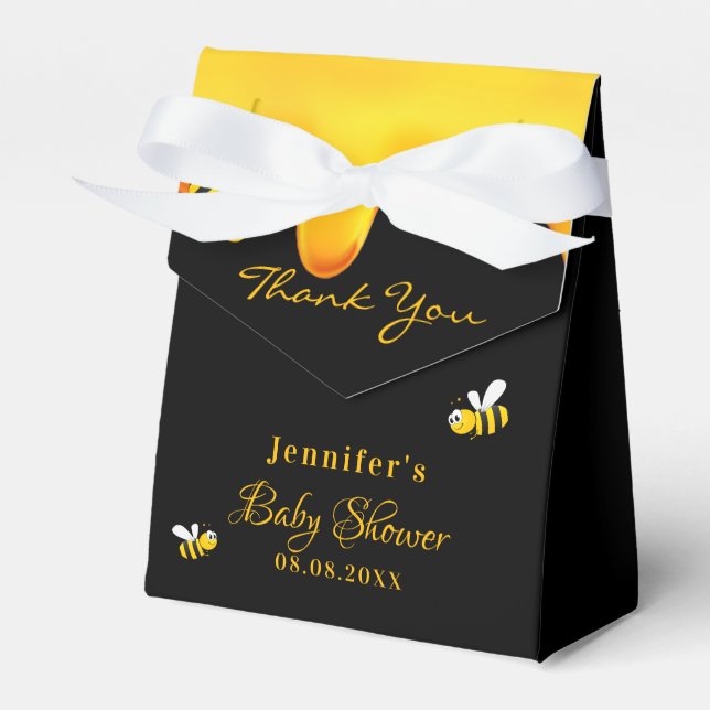Baby Shower black bumble bees honey thank you Favour Box (Front Side)