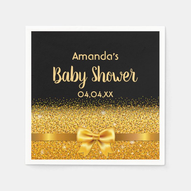 Baby Shower black gold bow elegant Napkin (Front)