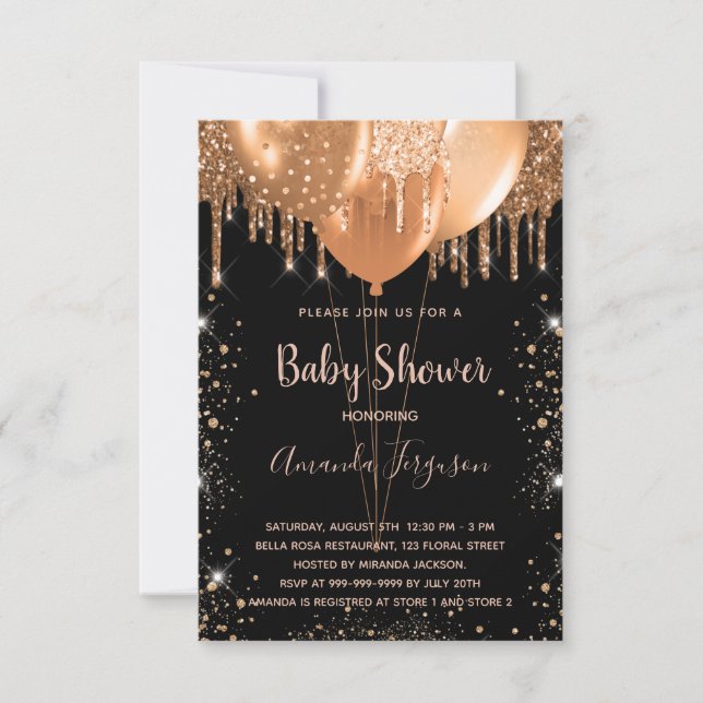 Baby shower black gold glitter dust invitation (Front)