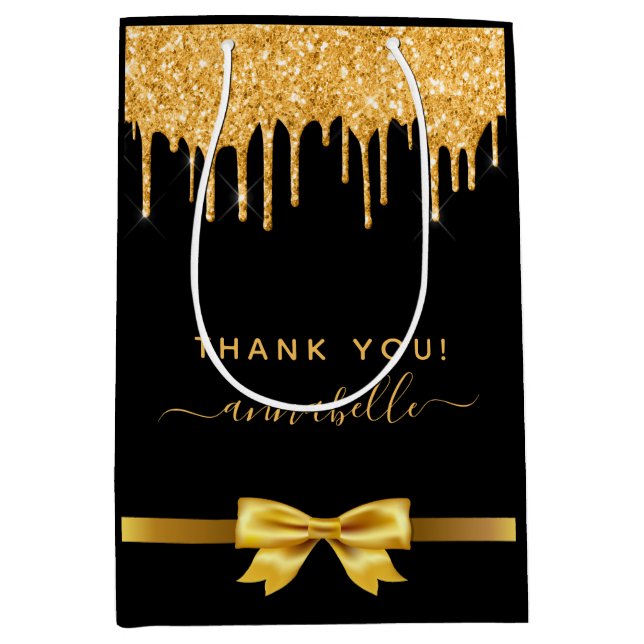 Baby shower black gold glitter thank you favour medium gift bag (Front)