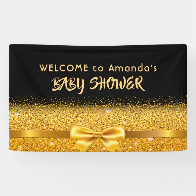 Baby Shower black gold monogram welcome Banner (Horizontal)