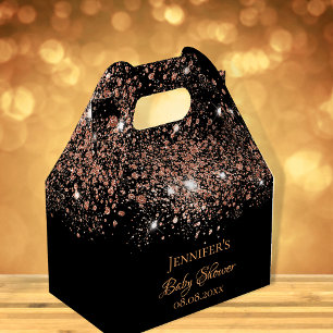 Baby Shower black rose gold glitter name thank you Favour Box
