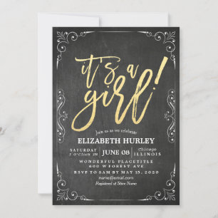 Baby Shower Black & White Floral Frame Chalkboard Invitation