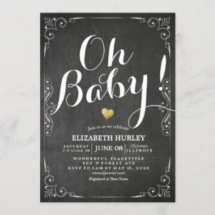 Baby Shower Black & White Floral Frame Chalkboard Invitation