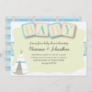 Baby Shower Blocks Boho Tribal Plaid Invitation
