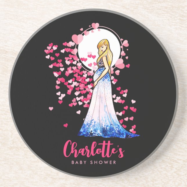 Baby Shower Blonde Lady in Maternity Long Dress Coaster (Front)