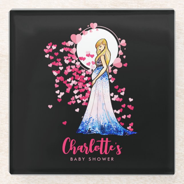 Baby Shower Blonde Lady in Maternity Long Dress Glass Coaster (Front)
