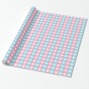 Baby Shower - Blue and Pink - Paw Print Theme Wrapping Paper