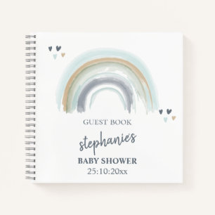 Baby Shower Blue Boho Rainbow Guest Book