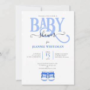 BABY SHOWER, BLUE BOOTIES, BLUE TYPOGRAPHY INVITATION