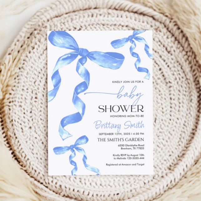 Baby Shower Blue Bow Invitation (Creator Uploaded)