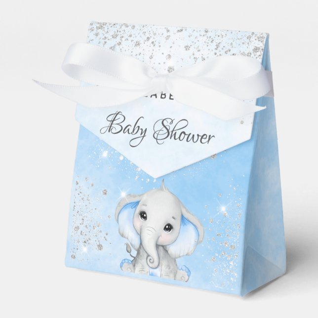 Baby Shower blue boy cute elephant glitter  Favour Box (Front Side)