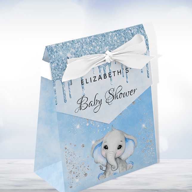 Baby Shower blue boy cute elephant glitter  Favour Box (Creator Uploaded)