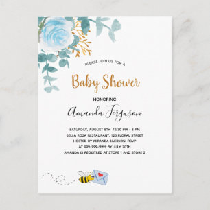 Baby Shower blue boy floral greenery mum to bee Postcard