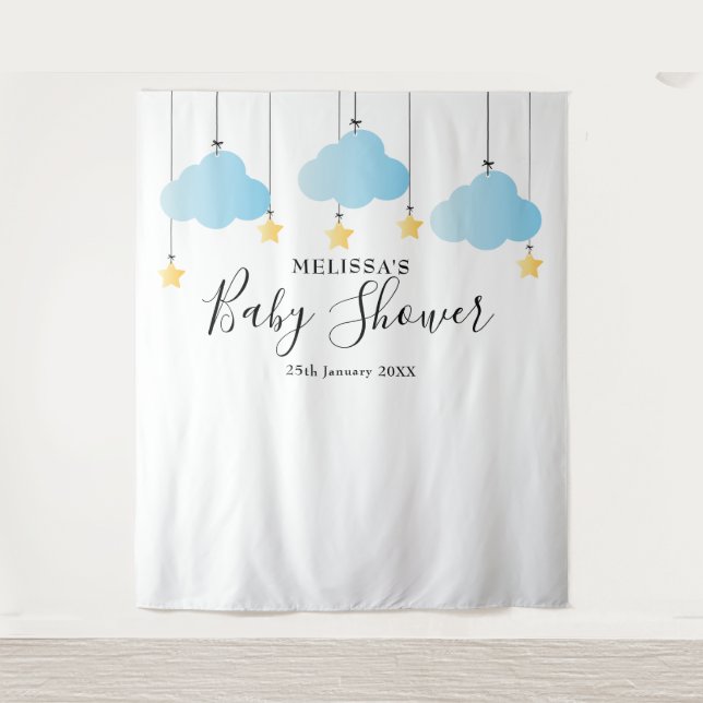 Baby Shower Blue Boy Photo Booth Backdrop Tapestry (Front)