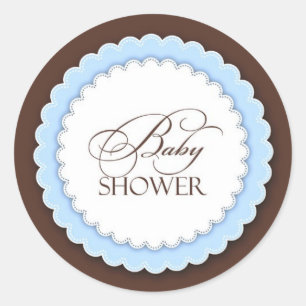 Baby Shower Blue Brown Classic Round Sticker