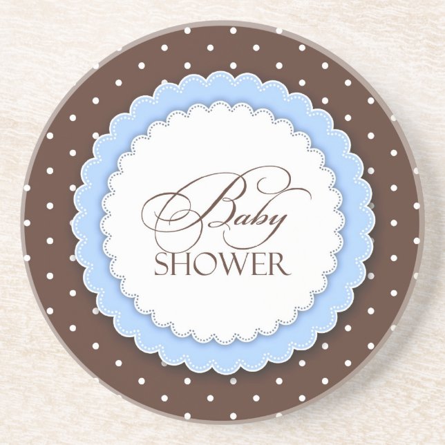 Baby Shower Blue Brown Coaster (Front)