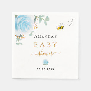 Baby Shower blue bumble bee floral greenery boy Napkin