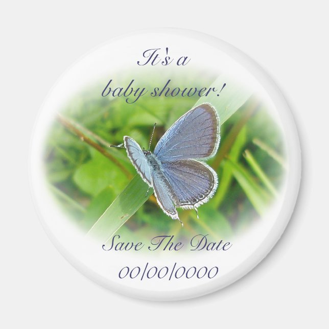 Baby Shower Blue Butterfly Save The Date Magnet (Front)