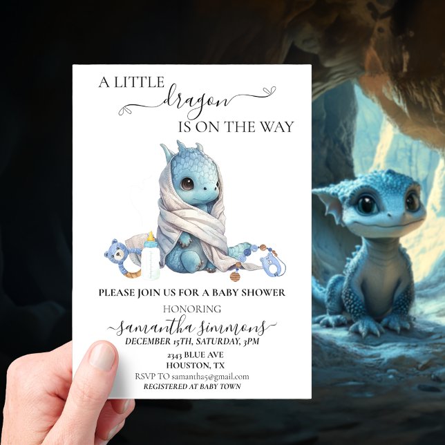 Baby Shower Blue Dragon Watercolor  Acrylic Invitations (Creator Uploaded)