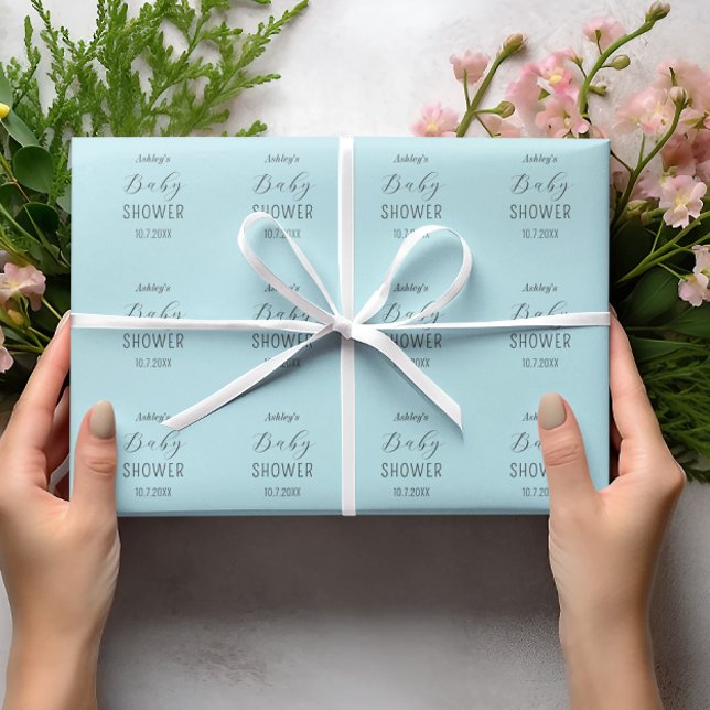 Baby Shower Blue Elegant Calligraphy Wrapping Paper (Creator Uploaded)