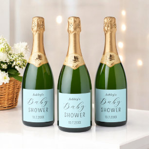 Baby Shower Blue Elegant  Sparkling Wine Label