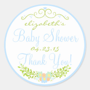 Baby Shower- Blue Floral Wreath Country Classic Round Sticker